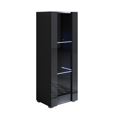 MB Muebles Bonitos, Vetrina Con Piedini 2cm Luke V2, LED, Melamina, Finitura, Finitura Lucida, Nero, 40x128x29cm