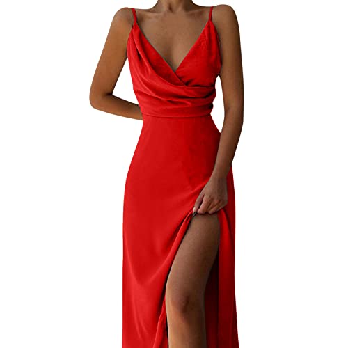 Partykleid Damen Spaghettiträger Etuikleid mit tiefem V Ausschnitt...