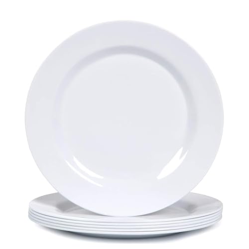 Yinshine Melamine Dinner Plates Set - 10 3/4 Inch White Melamne Plates, 6pcs Dinner Dishes Set for Everyday Use, Dishwasher Safe,Unbreakable,White