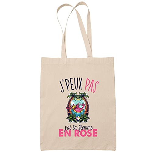 Planetee Sac Tote Bag J'peux pas Flamant rose flemme beige