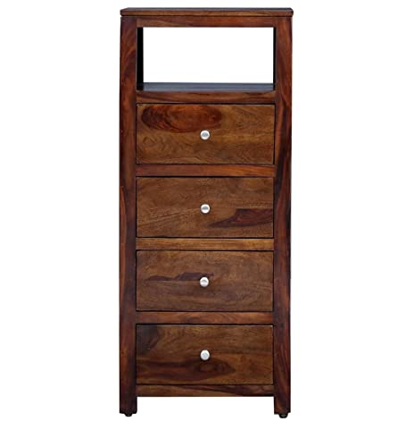 Image of Solid Sheesham Wood Cabinet for Storage | Wooden Chest of Drawer for Kitchen and Home with 4 Drawers (Solid Wood, Teak Finish, 20x17x47 Inch, 1 Piece)