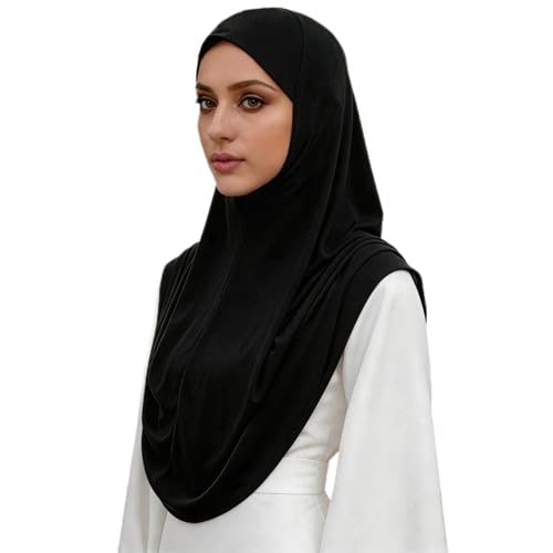 Sinsinfuns Instant Hijab Ready To Wear Hijab Scarf for Women Soft Long Muslim Jersey Hijabs Head Scarf for Prayer Abaya Islamic Gifts Black