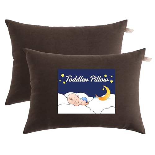 NTBAY Toddler Pillows, Down Alternative 13x18 Pillows, Machine Washable - Soft and Breathable Travel Small Pillows for Sleeping, Ideal for Daycare, Crib, Cot, Dark Brown