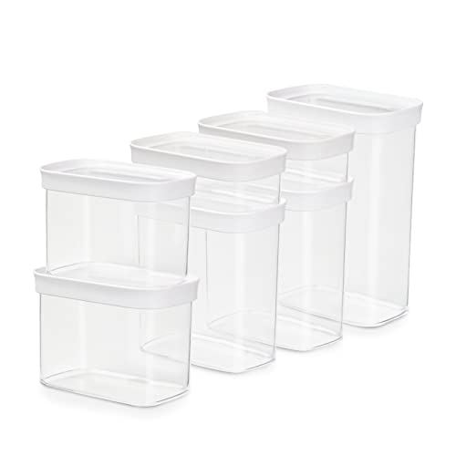Emsa Optima Dry Food - Set 7 Recipientes Herméticos de Plástico Rectangular, higiénico, fácil apilamiento, tapa cierre a presión y bordes antideslizantes, sin BPA, apto lavavajillas