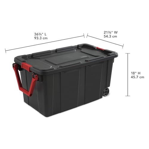 Image of Sterilite 2-Pack Industrial Tote, Heavy-Duty Storage Bins w / Lids and Wheels, 40 Gallon - Stackable Organizing Containers for Home, Garage, Office, and Basement