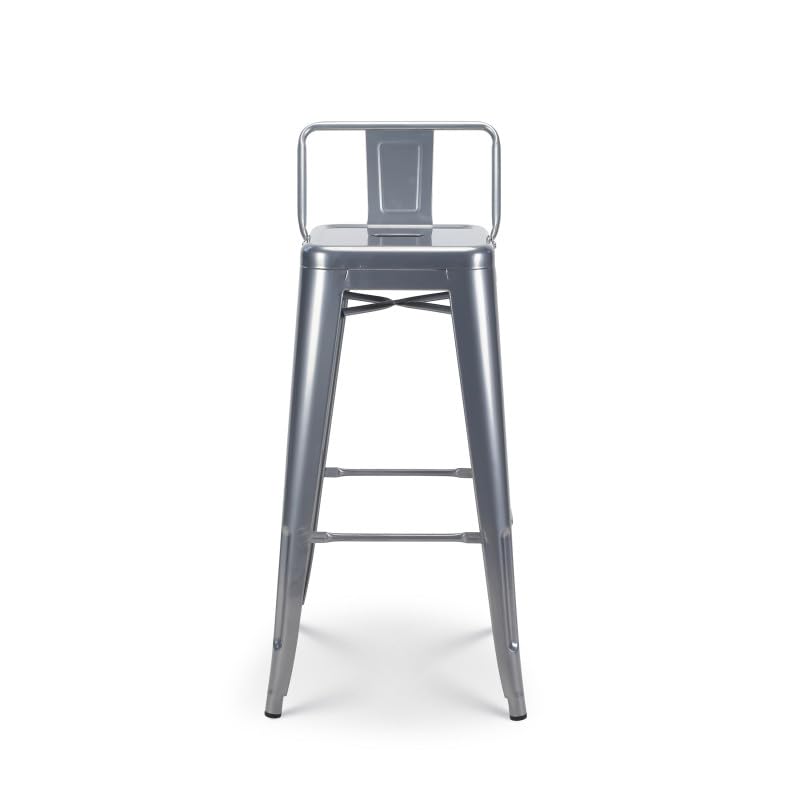 Kosmi - Lot de 4 tabourets de Bar en métal Brut Silver avec Dossier - Hauteur Assise 66cm