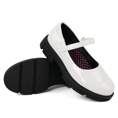 JABASIC Girls School Uniform Shoes Comfortable Mary Jane Flats (8,White) — view 6