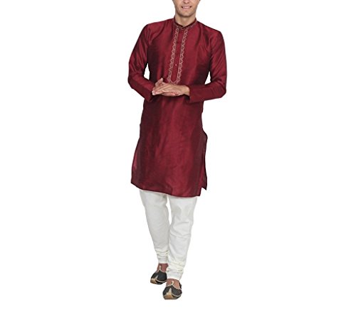 Vestido étnico de Bollywood para hombre túnica india granate talla M L