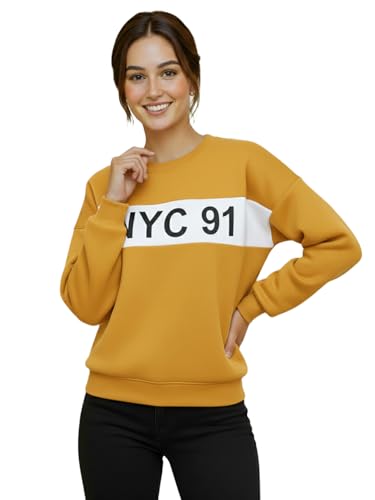 Image of LEOTUDE Women's Loopknit Boyfriend /Loose Fit Round Neck Sweatshirt (Color Black)