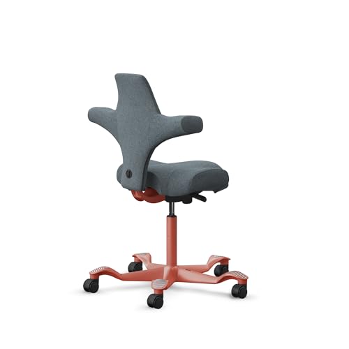 Image of HAG Capisco Sit to Stand Chair-Blush Rose Frame-Upholstered Dark Gray