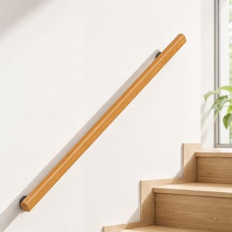 Wooden Stair Handrail, Single Piece Handrails, Complete Kit with Metal Bracket, Safety Anti-Slip Wall Stair Rail for Indoor Elderly Children, for Bars Lofts Kindergarten Guardrail Corridor
