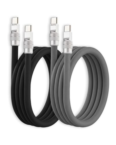 Image of chubbycable 240W Silicone USB C to C Cable, 2 Pack, Black+Gray, 4.9FT | Couple Color Matching, 6mm Extra Thick, 45,000+ Bend Tested, 480Mbps Data Transfer, E-Marker Safety Chip, Tangle-Free