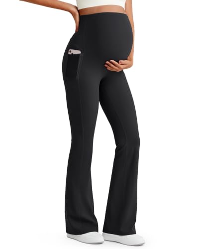 G4Free BareFeel Maternity Trousers Over Bump Flared Leggings Women Stretchy(Black,M)