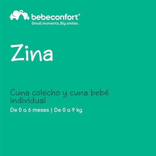 Bebeconfort Zina Berço Colecho para Bebé e Berço Independente Desde o Nascimento até aos 6 Meses (de 0 a 9 kg), Berço de Bebé Dobrável, 5 Posições de Altura Ajustáveis, Colchão Reclinável, Cinzento
