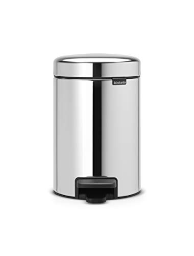 Brabantia Trash Can with Lid, Pedal Type, 3L, 6.7"W x 9.4"D x 10.6"H, Chrome, Quietly and Lightly Closes, New Icon Pedal Bin 113147, Stylish, Wedding, Celebration, Present, Birthday, for Women, Men
