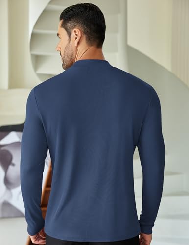 COOFANDY Jersey para hombre con cuello alto, corte ajustado, media camiseta de cuello alto, punto monocolor, invierno, moderno, camiseta de manga larga, azul marino, L