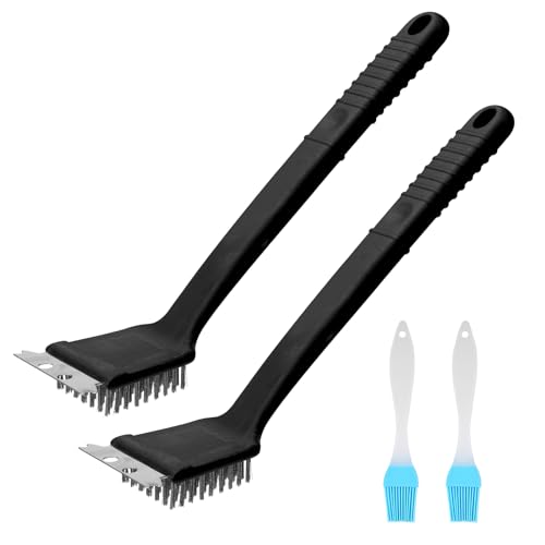 Cepillo para Barbacoa y rascador, 2 Cepillo para Barbacoa al Aire Libre y 2 cepillos de Aceite, Cepillo de Limpieza 3 en 1 con raspador, Cepillo de Limpieza para Barbacoa, BBQ Grill Limpieza Cepillo