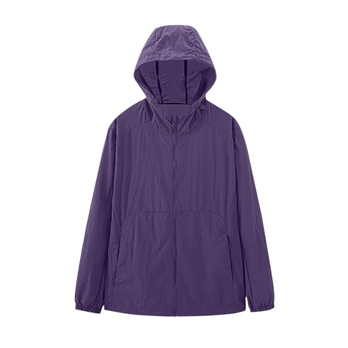 Image of NSICBMNO Ladies Lightweight Padded Jackets Waterproof, Womens Waterproof Jackets - Outdoor Rain Coat Lightweight Jacket Sun Protection Hoodie With Pockets Sport Running Jacket Breathable Raincoat