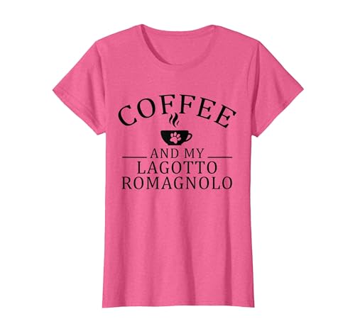 Lagotto Romagnolo Dog and Coffee T-Shirt, Women, Pink Heather, Large