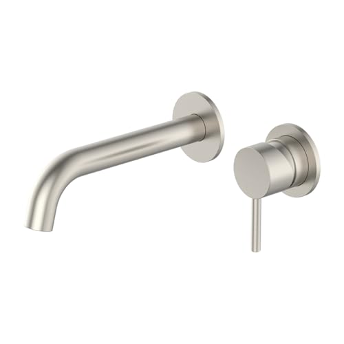 BiaoTeng Bathroom Sink Taps Mixers Wall Mounted 2 Holes Hot and Cold Brass Single Handle Concealed Bathroom Basin Mixer Tap Brushed Nickel