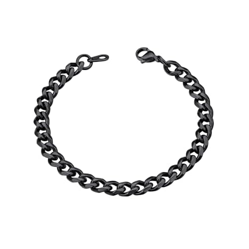 ChainsHouse Cuban Link Bracelet for Men, Stainless Steel Mens Bracelet 3MM/6MM/9MM/12MM Width Cuban Chain Wrist Bracelets, 6.3"-8.3" Length, Send Gift Box B-6MM-Black 6.3 Inches