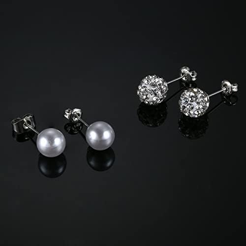 CASSIECA 15-20 Pairs Sterling Silver Stud Earrings for Women Girls Cubic Zirconia CZ Earring Set Cute Heart Sunflower Pearl Silver Studs Birthday Friendship Gifts for Teen Girls Sister Friends
