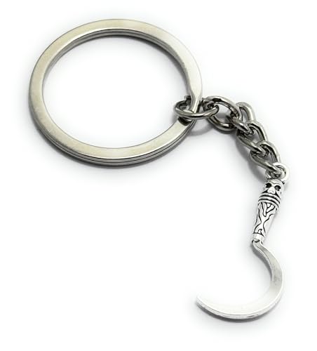 Image of FizzyButton Gifts Scythe Sickle Keyring Key Ring with Silver Tone Charm and Keychain
