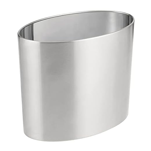 mDesign Metal Modern Oval Small 1.8 Gallon/ 6.9 Liter Trash Can, Wastebasket for Bathroom, Bedroom Holds Garbage, Waste, Paper, Recyclables - Mirri Collection - Brushed/Chrome
