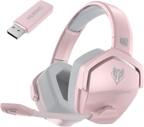 NUBWO G06 Dual Wireless Gaming Headset mit Mikrofon für PS5, PS4, PC, Mobile: 2.4 GHz Wireless + Bluetooth - 100 Stunden - 50mm -Treiber - Rosa