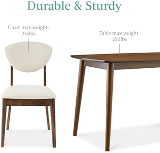 Best Choice Products 5-Piece Dining Set, Compact Mid-Century Modern Table & Chair Set for Home, Apartment w/ 4 Chairs, Padded Seats & Backrests, Wooden Frame - Walnut/Cream