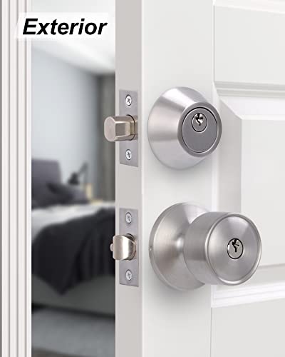 Lanwandeng 2 Sets Keyed Alike Entry Door Knobs And Single Cylinder Deadbolt Lock Combo Set Security For Entrance And Front Door, All Keyed Same Door Lock With Classic Satin Nickel Finish #TOP7