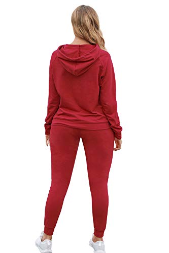 Fixmatti Women Pocket Hoody Sweatshirt Long Pant Jogging Sweatsuit Ruby Xl #TOP3
