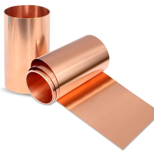 LA CONFEZIONE INCLUDE: 2 Rotolo di fogli di rame (1M x 20cm x 0,1mm). ampiamente utilizzato in progetti fai-da-te, artigianato, industria, conduzione del calore, saldatura conduttiva e altro ancora.