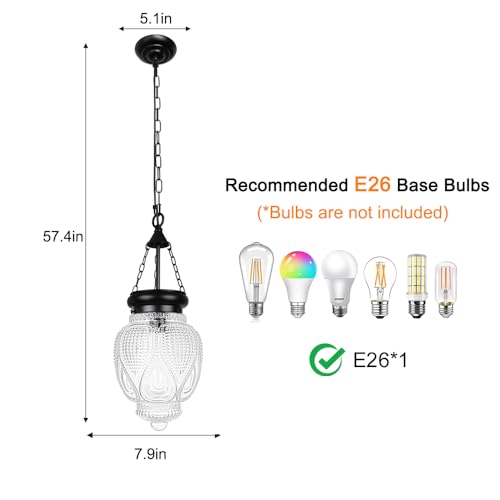 Vintage Pendant Lights Kitchen Island, Black Kitchen Pendant Lighting Over Island, Bathroom Pendant Light With 7.9in Glass Shade, Farmhouse Sink Light For Closet Pantry Entryway, Height Adjustable - Image 4