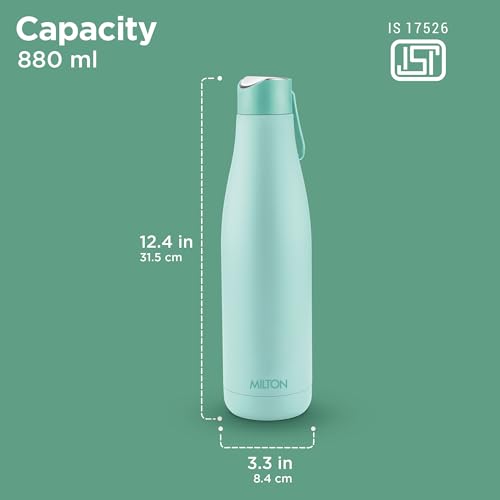 Image of Milton Fame 1000 Thermosteel Water Bottle 880 ml, 24 Hr Hot and Cold I Leak Proof Lid, ISI Certified I Vacuum Insulated I for Office, Gym, School I Aqua Green