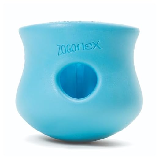 WEST PAW Zogoflex Toppl Treat Dispensing Dog Toy Puzzle – Interactive Chew Toys for Dogs – Dog Toy for Moderate Chewers, Fetch, Catch – Holds Kibble, Treats, Small 3", Aqua Blue