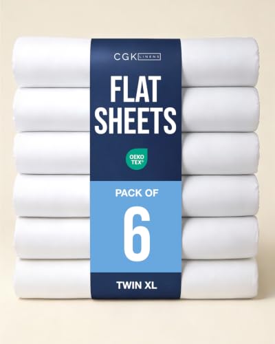 Twin XL Size Flat Sheet - Pack of 6, College Dorm Essentials - White