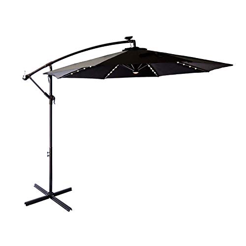 C-Hopetree 10 Ft Offset Cantilever Outdoor Patio Umbrella With Solar Led Lights And Cross Base Stand, Black #TOP27