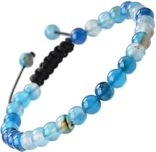 M.A.S Natural Healing Power Gemstone Crystal Beads Unisex Adjustable Macrame Bracelets 8mm (Agate Blue, 8mm)