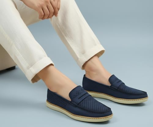 Image of Kraasa Men Denim Causal Loafers | Premium Breathable Upper | Driving Loafers | Lighweight Slip-On's | Soft Cushioned Insole | Super Flexible, Comfortable for Men