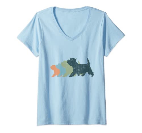 Mujer Silueta de perro mamá y papá – Vintage Westie Camiseta Cuello V