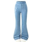 Girls Flare Jeans - Stretchy Elastic High Waisted Bell Bottom Workout Casual Denim Pants for 6-13 Years with Pockets