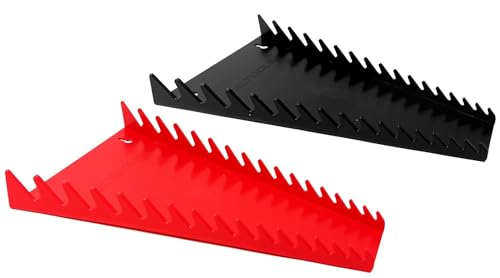 MLTOOLS 16-Tool Wrench Organizer - Low-Profile V-Shape Wrench Holder, Fuel & Solvent Resilient - In-Drawer Wrench Tray For Garage, Workshop - Made in USA Red & Black