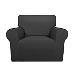 PureFit Super Stretch Chair Sofa Slipcover – Spandex Non Slip Soft Couch Sofa Cover, Washable Furniture Protector with Non Skid Foam and Elastic Bottom for Kids, Pets （Chair, Dark Gray）