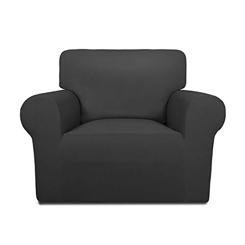 PureFit Super Stretch Chair Sofa Slipcover – Spandex Non Slip Soft Couch Sofa Cover, Washable Furniture Protector with Non Skid Foam and Elastic Bottom for Kids, Pets （Chair, Dark Gray）
