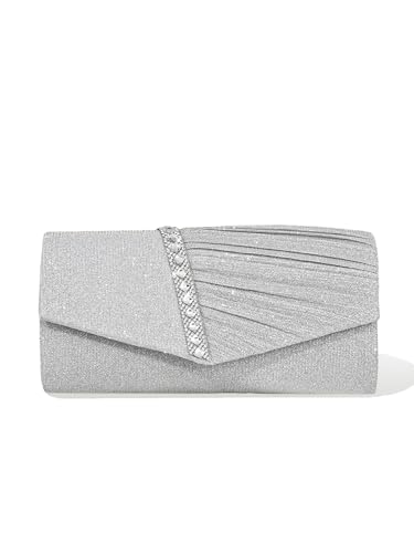 Glitter Silver Evening Clutch Purses for Women Pleated Eveni...