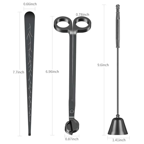 calary Candle Wick Trimmer, Candle Snuffer and Wick Dipper & Candle Accessory Set, 3 in 1 Candle Care Kit for Candle Lover (Black)