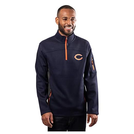 NFL Ultra Game Chicago Bears Quarter-Zip Fleece Pullover Sweatshirt with Zipper Pockets, Small, Blue