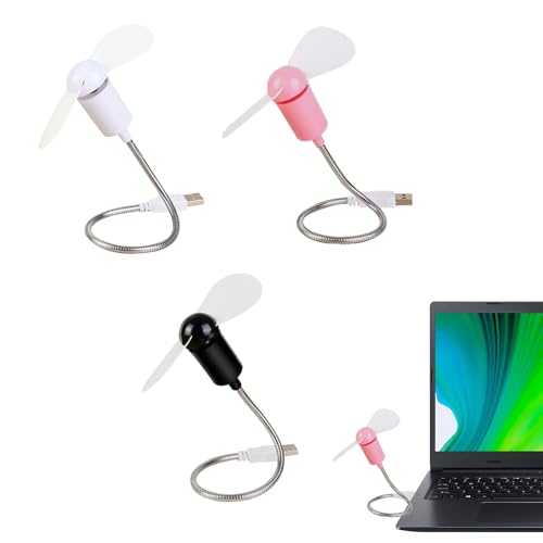 TUKNN Mini Ventilateur USB, Ventilateur de Refroidissement Flexible, 3 Pièces(Blanc+Rose+Noir)