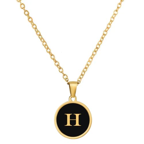 Image of Giftana Alphabet Locket with Chain, Black Enamel Letter A-Z Pendant Necklace for Woman and Girls, Personalized Initial Name Gold Plated Pendant Necklace Gift for Girlfriend, Sister